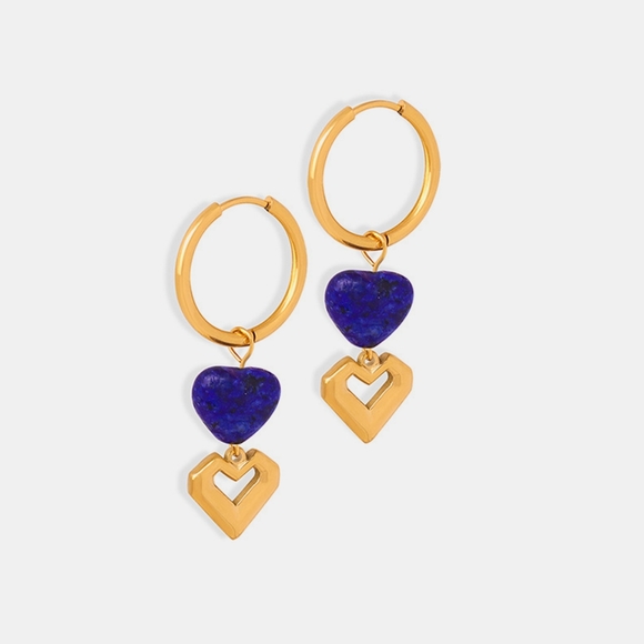 Heart Shape Lapis Lazuli Dangle Earrings - Picture 5 of 10